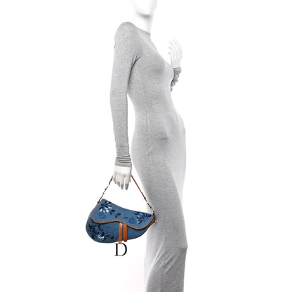 Christian Dior Denim Embroidered Saddle Bag Blue 2 of 13