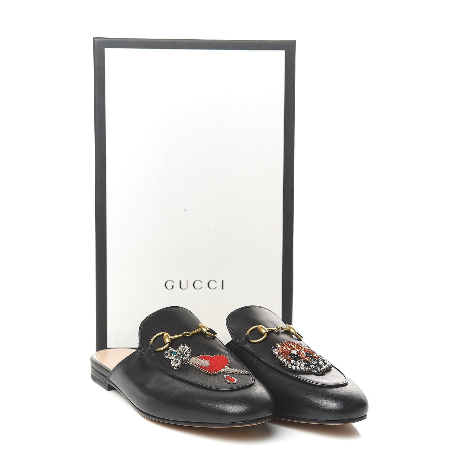 Gucci Calfskin Crystal Tiger Embroidered Princetown Slippers 37.5 Black 9 of 9