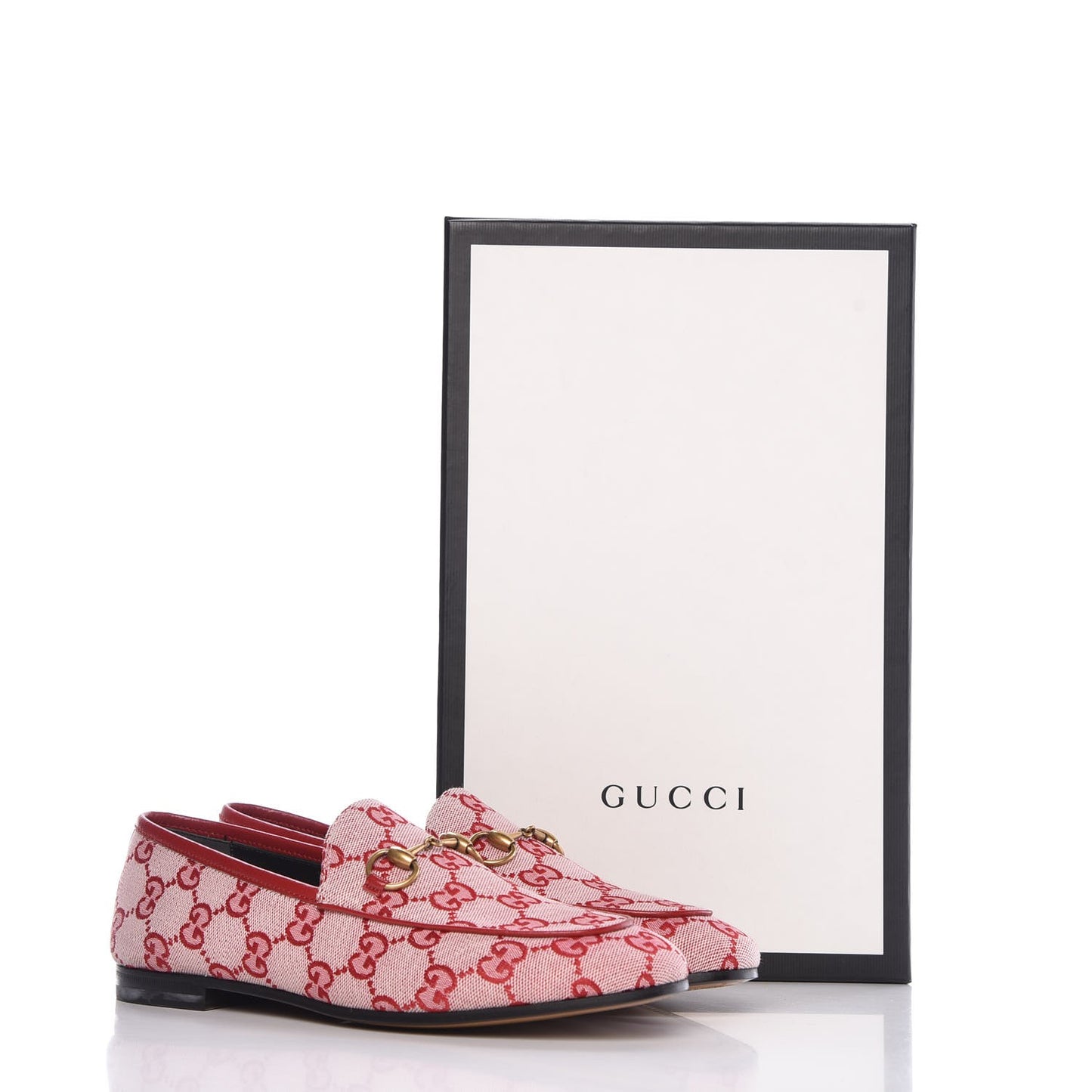 Canvas GG Monogram Horsebit Womens Jordaan Loafers 36.5 Gardenia Hibiscus Red