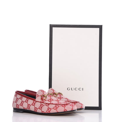 Gucci Canvas GG Monogram Horsebit Womens Jordaan Loafers 36.5 Gardenia Hibiscus Red 10 of 10