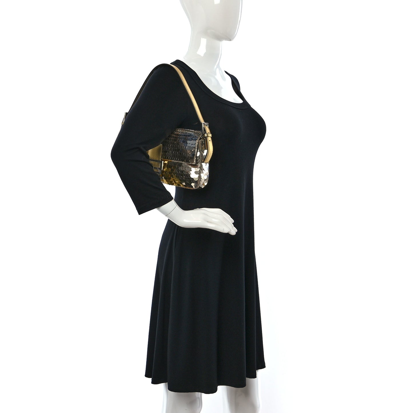 Sequin Paillettes Vitello Laminato Striped Baguette 1997 Oro Sfumato
