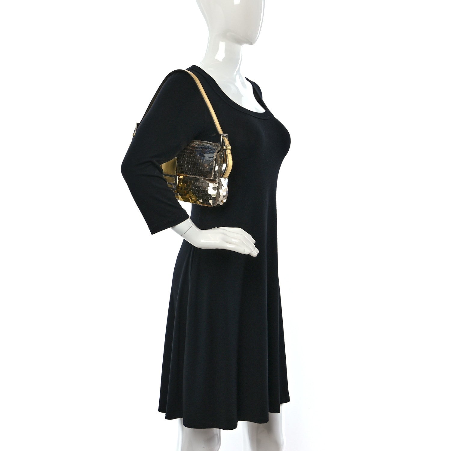 Fendi Sequin Paillettes Vitello Laminato Striped Baguette 1997 Oro Sfumato 2 of 8