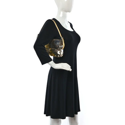 Fendi Sequin Paillettes Vitello Laminato Striped Baguette 1997 Oro Sfumato 2 of 8