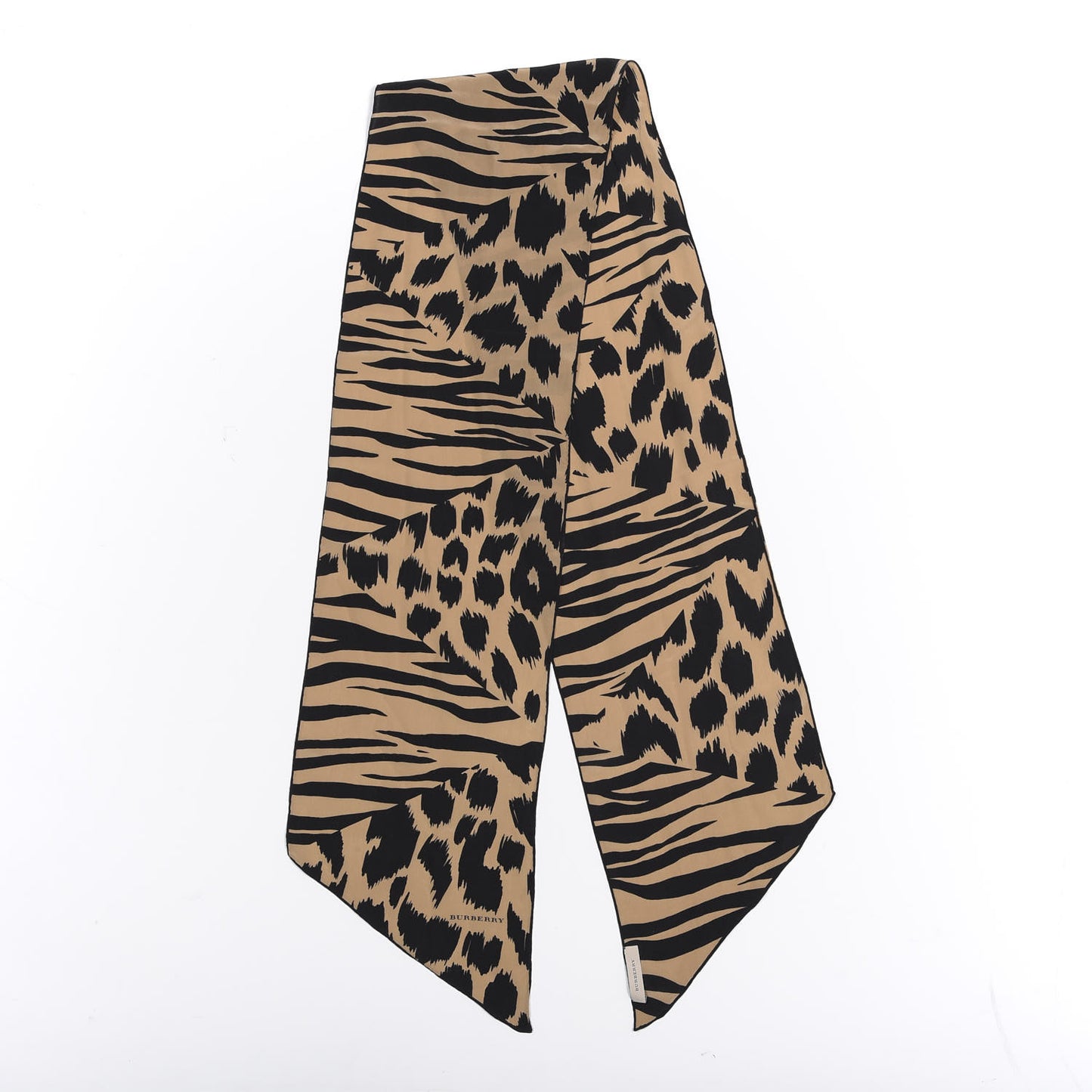 Silk Animal Print Scarf Beige Black