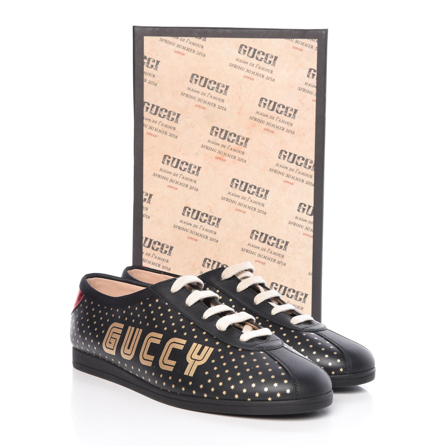 Gucci X SEGA Calfskin GUCCY Stars Womens Falacer Sneakers 40 Black 10 of 10