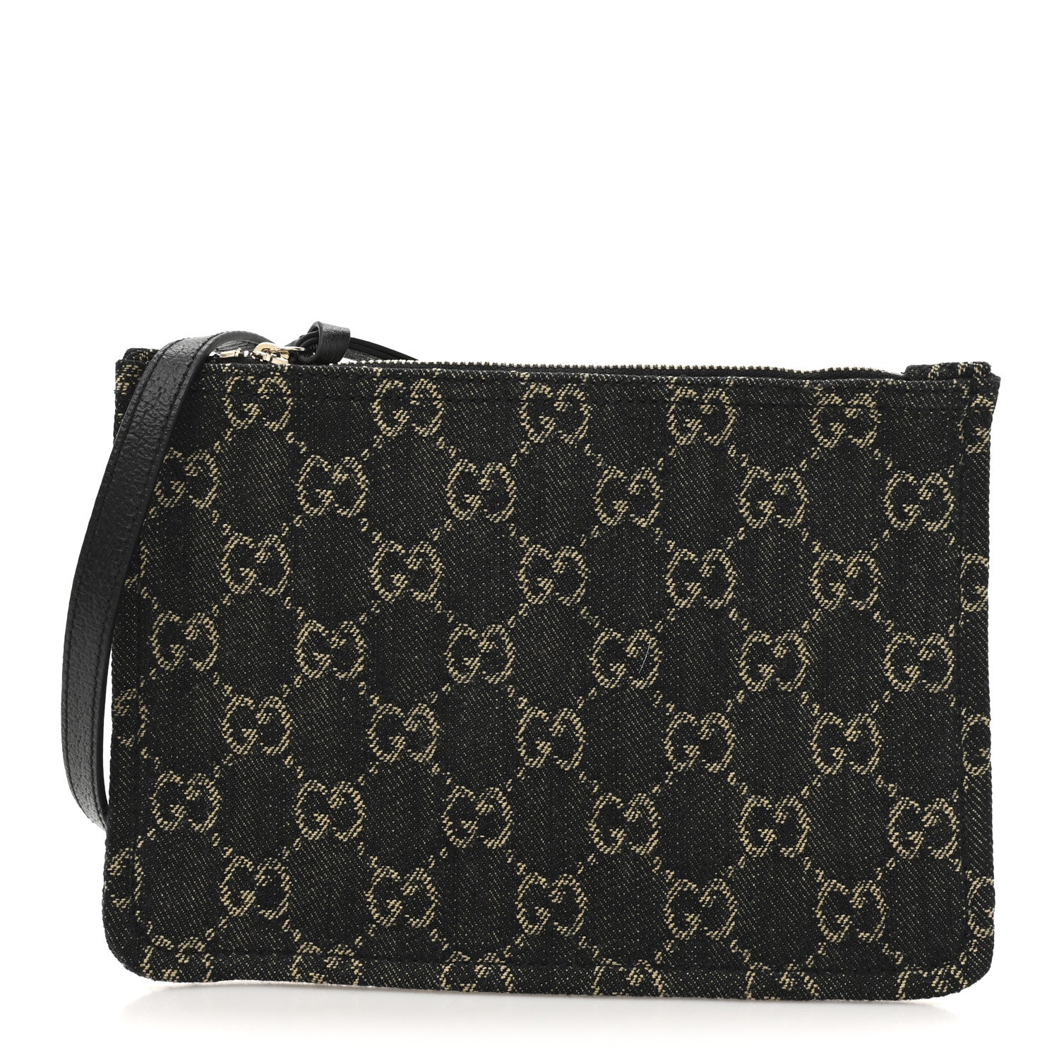 Gucci Denim GG Monogram Giglio Pouch Black White 1 of 7