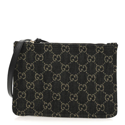 Gucci Denim GG Monogram Giglio Pouch Black White 1 of 7
