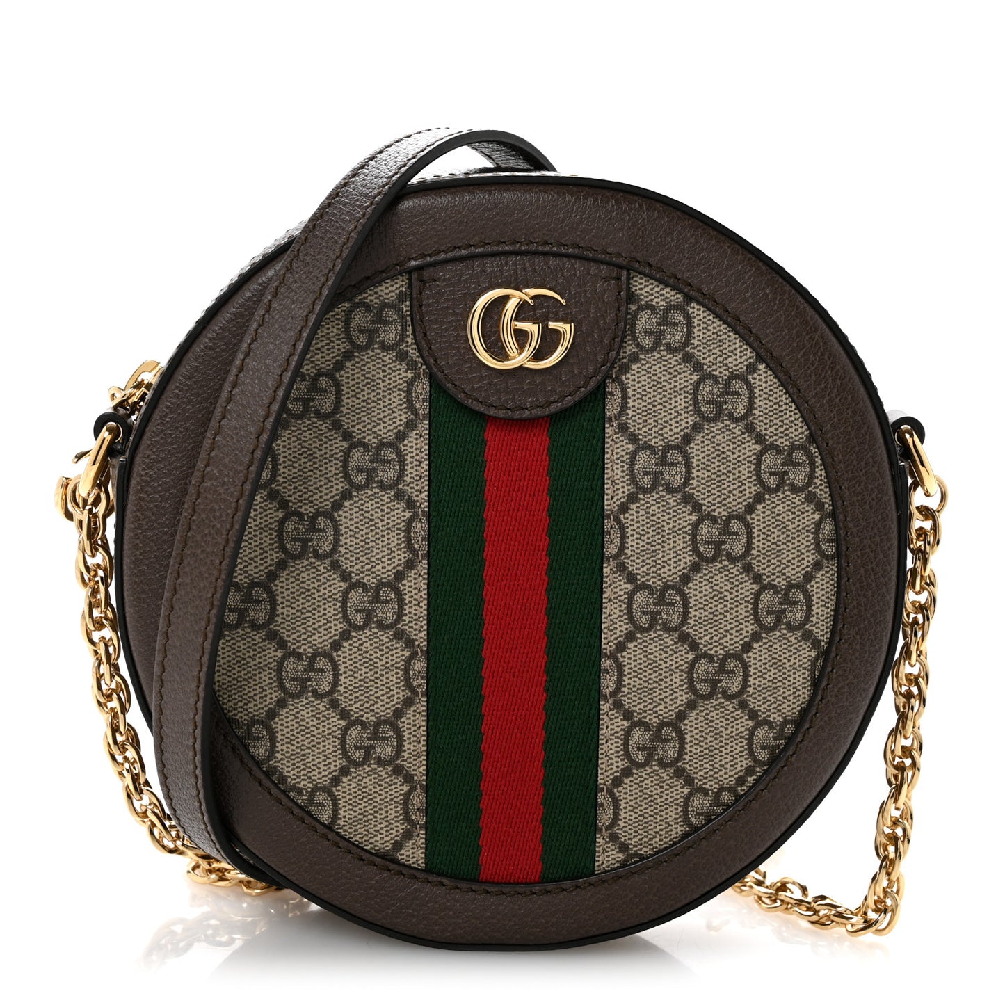 GG Supreme Monogram Web Mini Ophidia Round Shoulder Bag Brown
