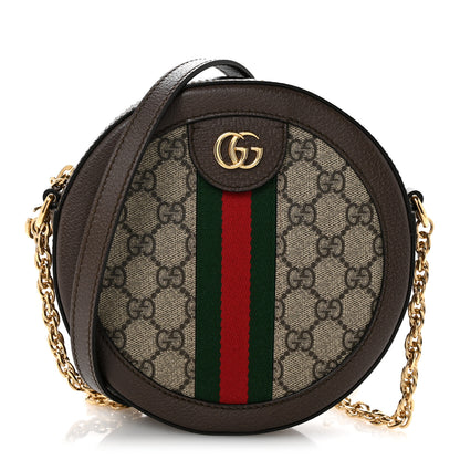 Gucci GG Supreme Monogram Web Mini Ophidia Round Shoulder Bag Brown 1 of 12