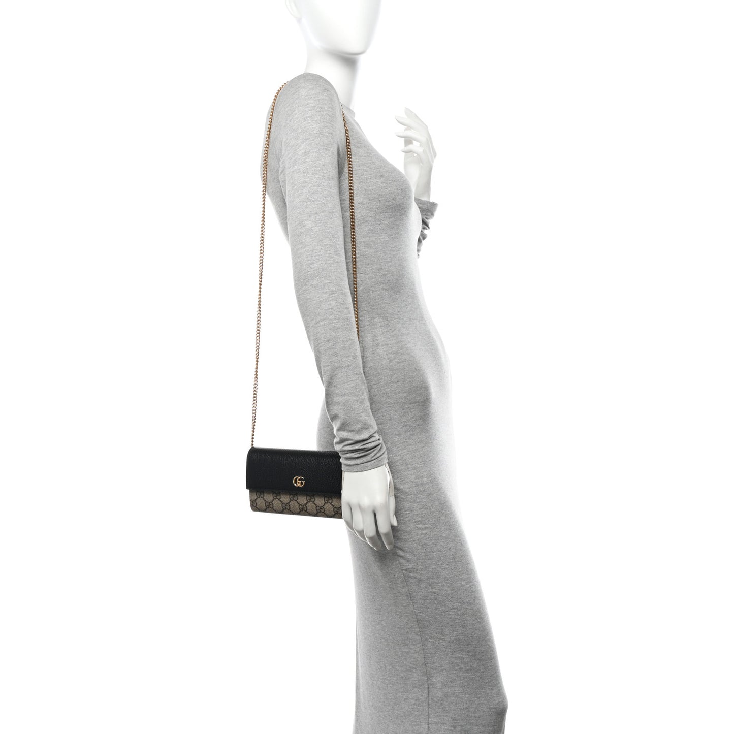 Dollar Calfskin GG Supreme Monogram Petite GG Marmont Wallet Chain Bag Black Beige Ebony