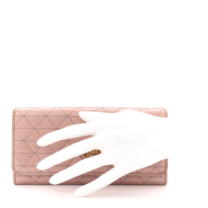 Prada Glossy Calfskin Triangle Quilted Triangle Continental Flap Wallet Light Pink 2 of 9