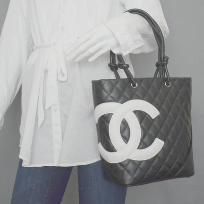 Chanel Calfskin Quilted Medium Cambon Tote Black White 2 of 9