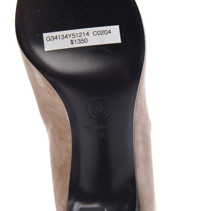 Chanel Suede Calfskin Satin Gabrielle Cap Toe Short Boots 38 Beige Black 7 of 12