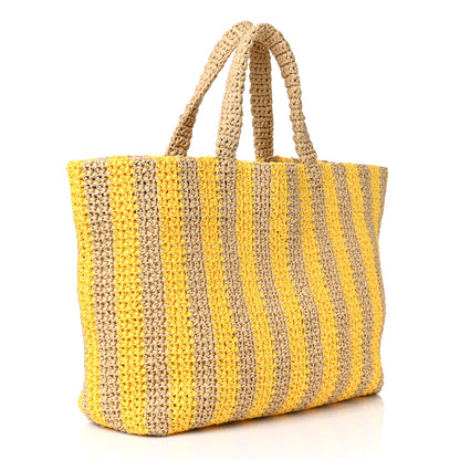 Prada Yarn Raffia Effect Crochet Striped Large Logo Tote Naturale Giallo 2 of 9