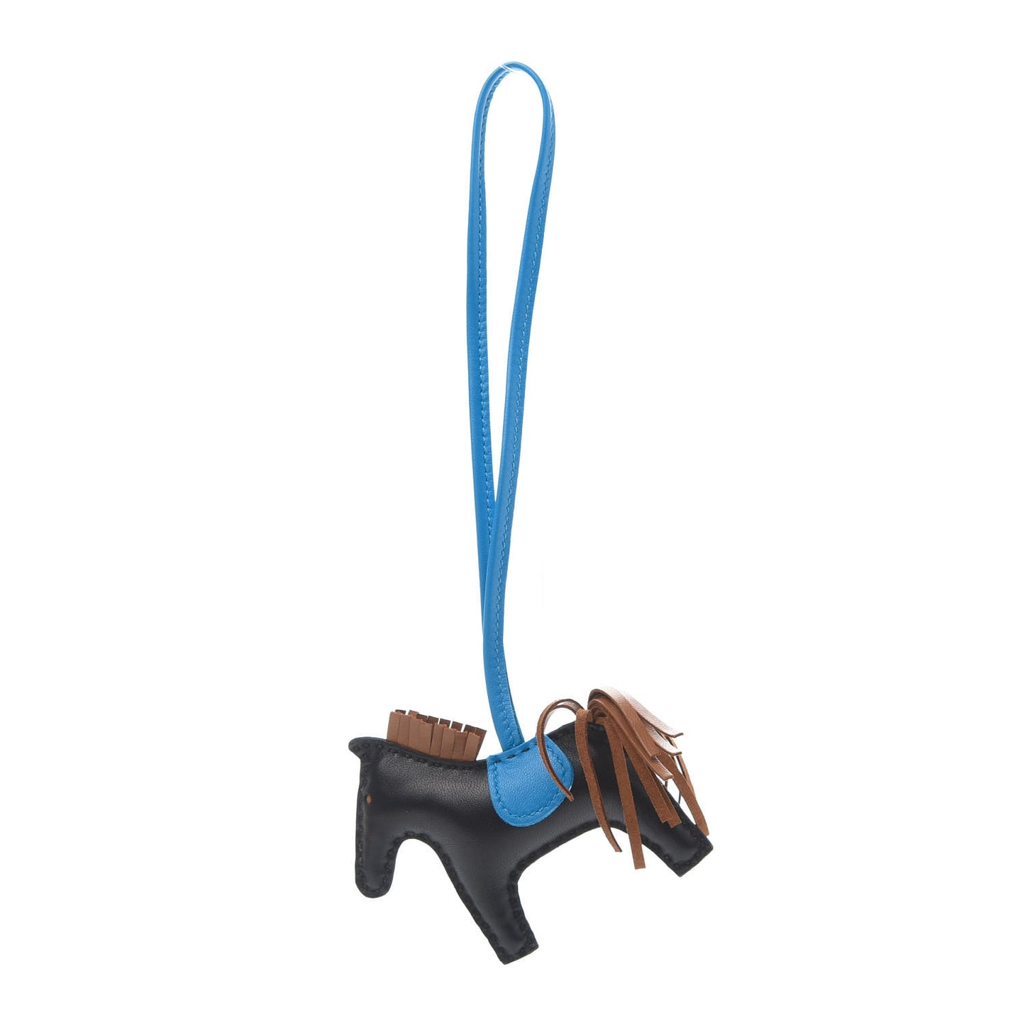 Milo Lambskin Grigri Rodeo Horse Bag Charm PM Black Gold Bleu Zanzibar