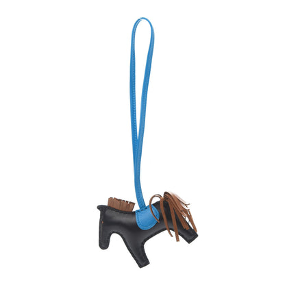 Hermes Milo Lambskin Grigri Rodeo Horse Bag Charm PM Black Gold Bleu Zanzibar 3 of 5