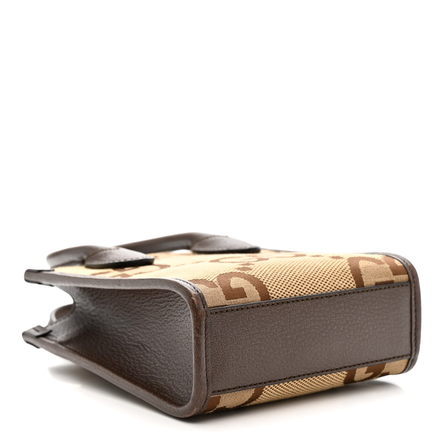 Gucci Monogram Jumbo GG Textured Dollar Calfskin Web Mini Vertical Tote Camel Ebony New Acero 4 of 11