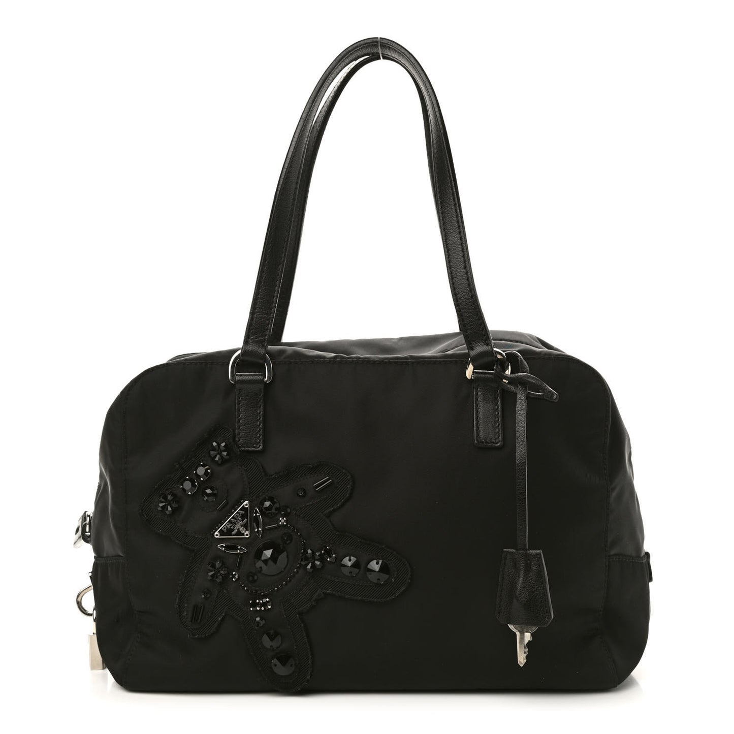 Tessuto Nylon Raso Bear Small Handle Bag Black