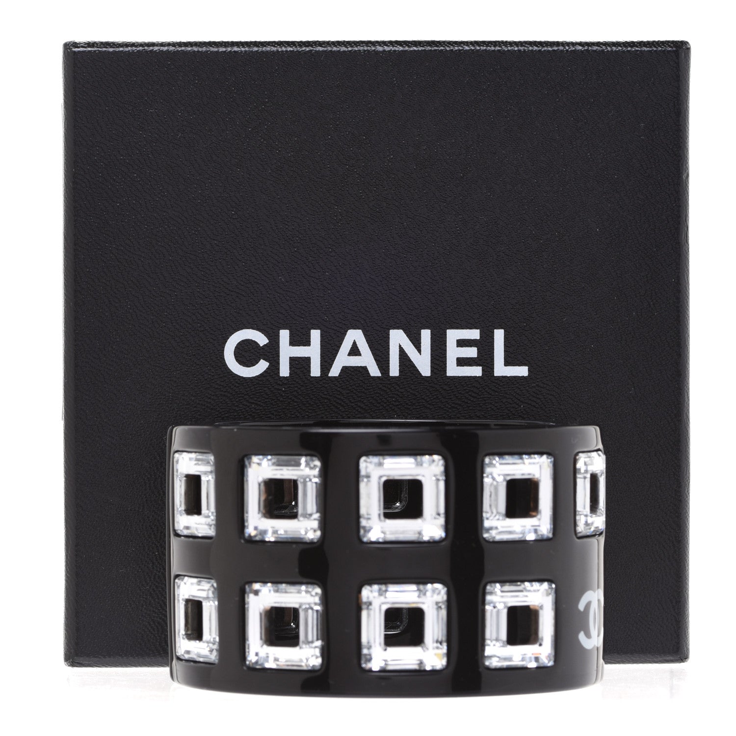 Chanel Resin Crystal CC Cuff Black 5 of 5