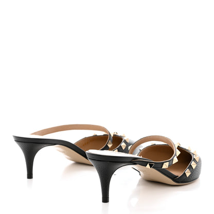 Valentino Garavani Pebbled Calfskin Rockstud Cross Strap 50mm Mules 39.5 Black 4 of 9