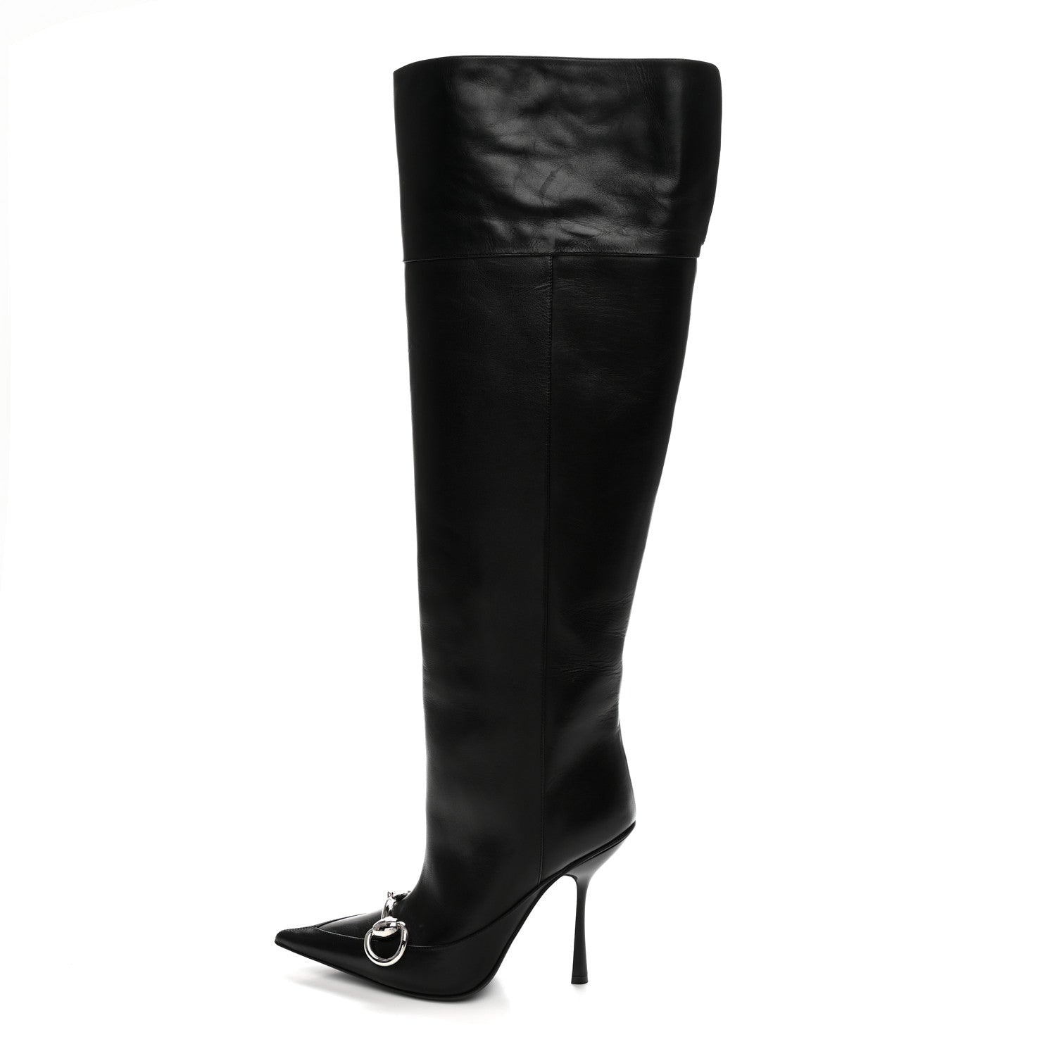 Gucci Nappa Boulevard Horsebit Knee High Boots 39 Black 1 of 7