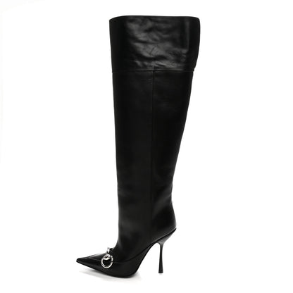 Gucci Nappa Boulevard Horsebit Knee High Boots 39 Black 1 of 7