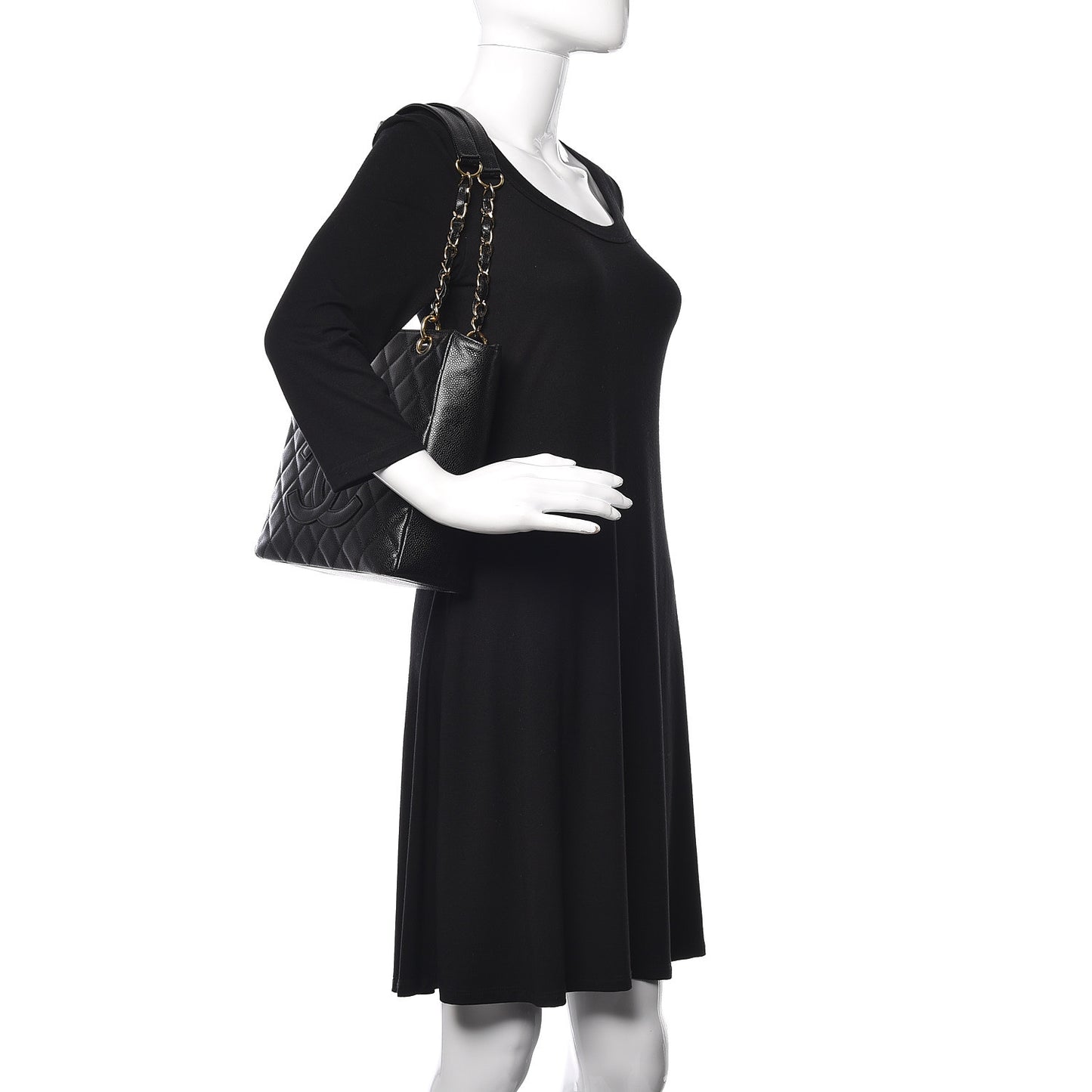 Caviar Quilted Petit Shopping Tote PST Black