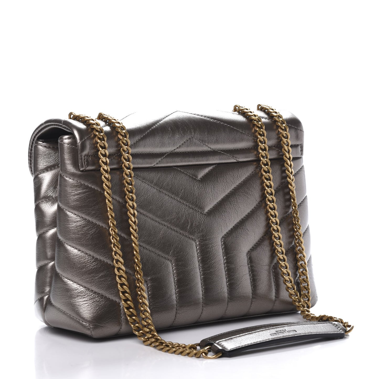 Metallic Calfskin Y Quilted Monogram Small Loulou Chain Satchel Brown Metallic