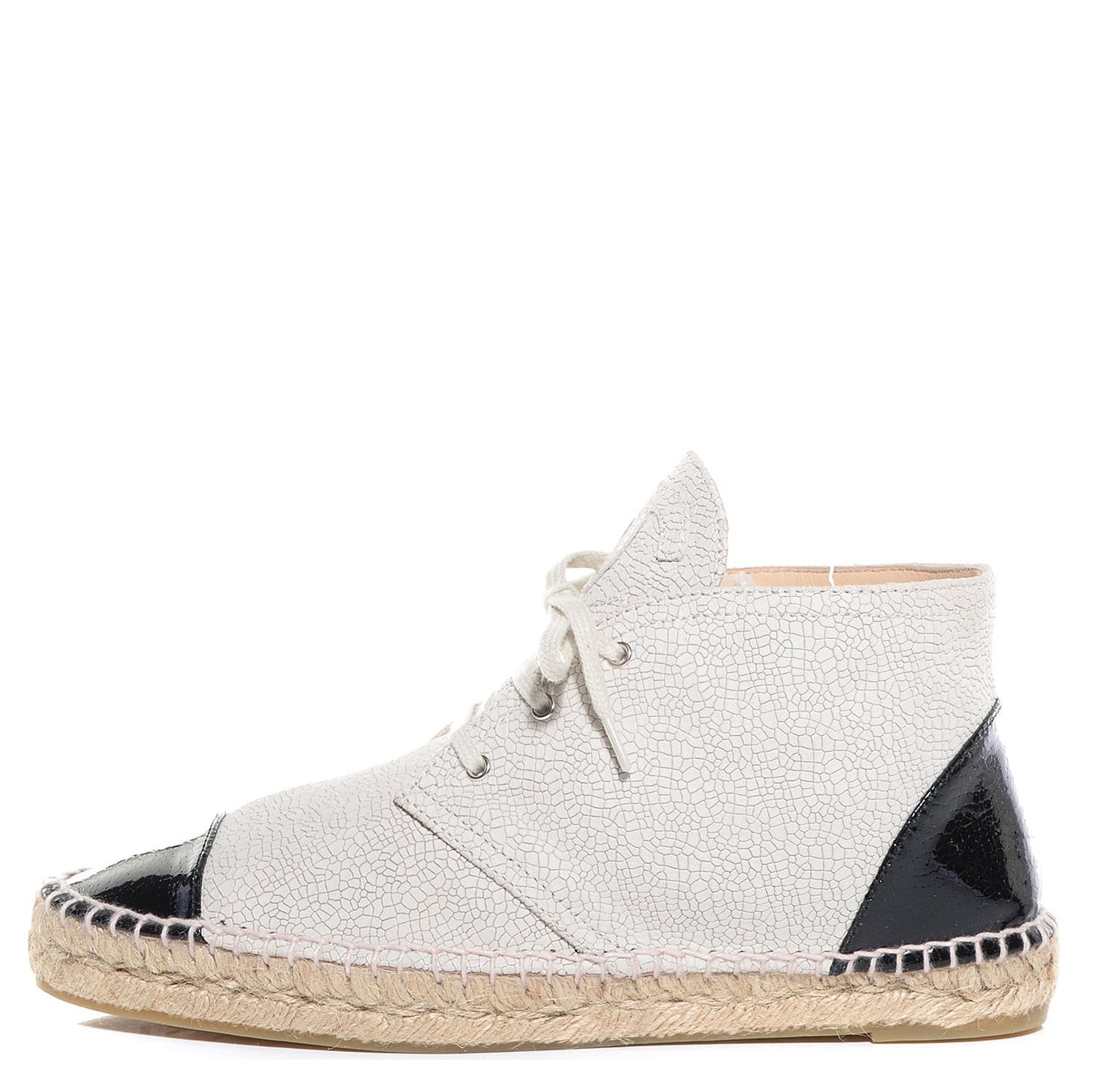 Crackled Calfskin High Top Espadrilles 41 Beige Black