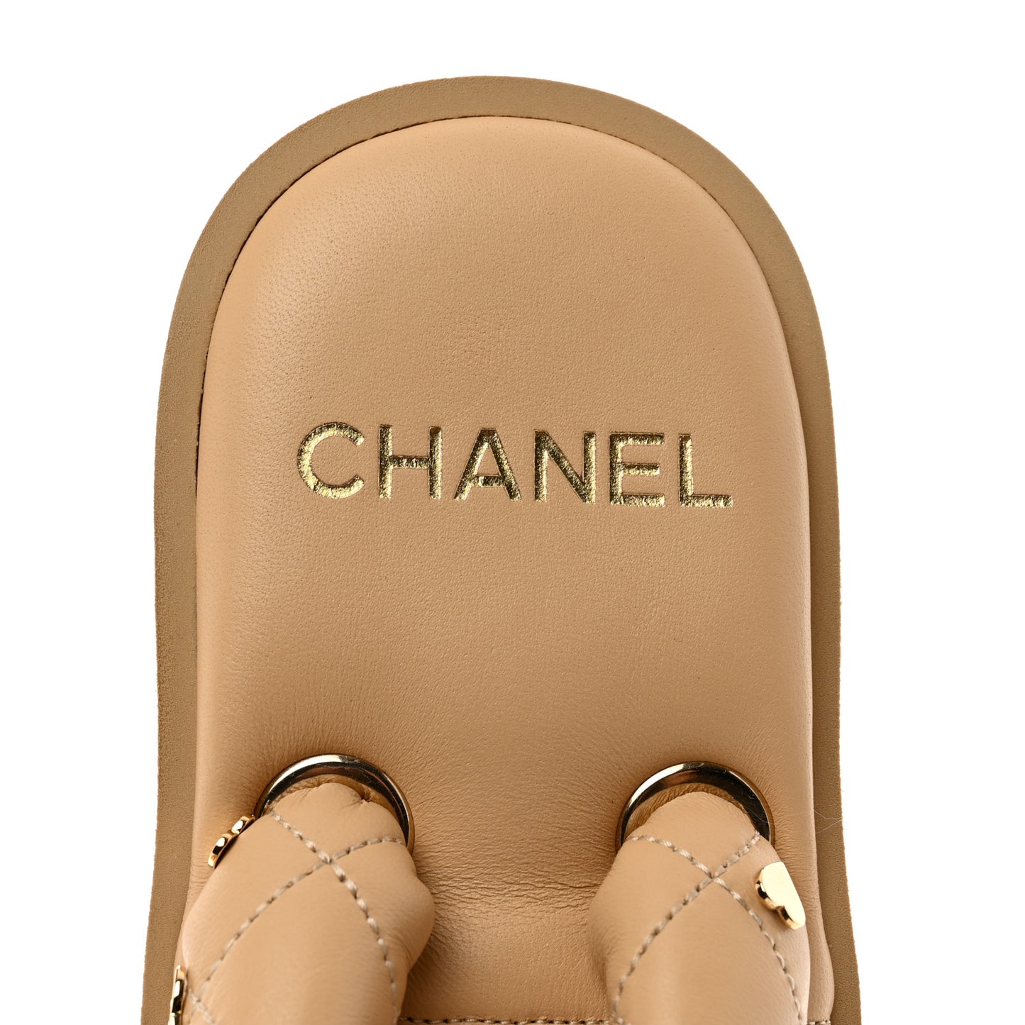 Lambskin Quilted Padded Charms Thong Sandals 38 Beige