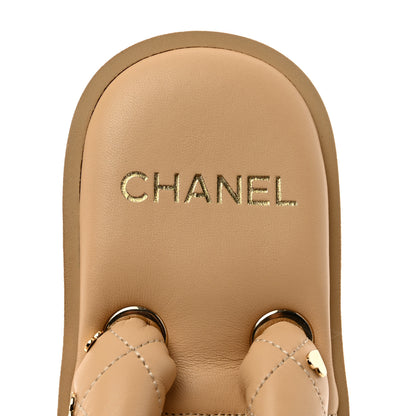 Chanel Lambskin Quilted Padded Charms Thong Sandals 38 Beige 7 of 8