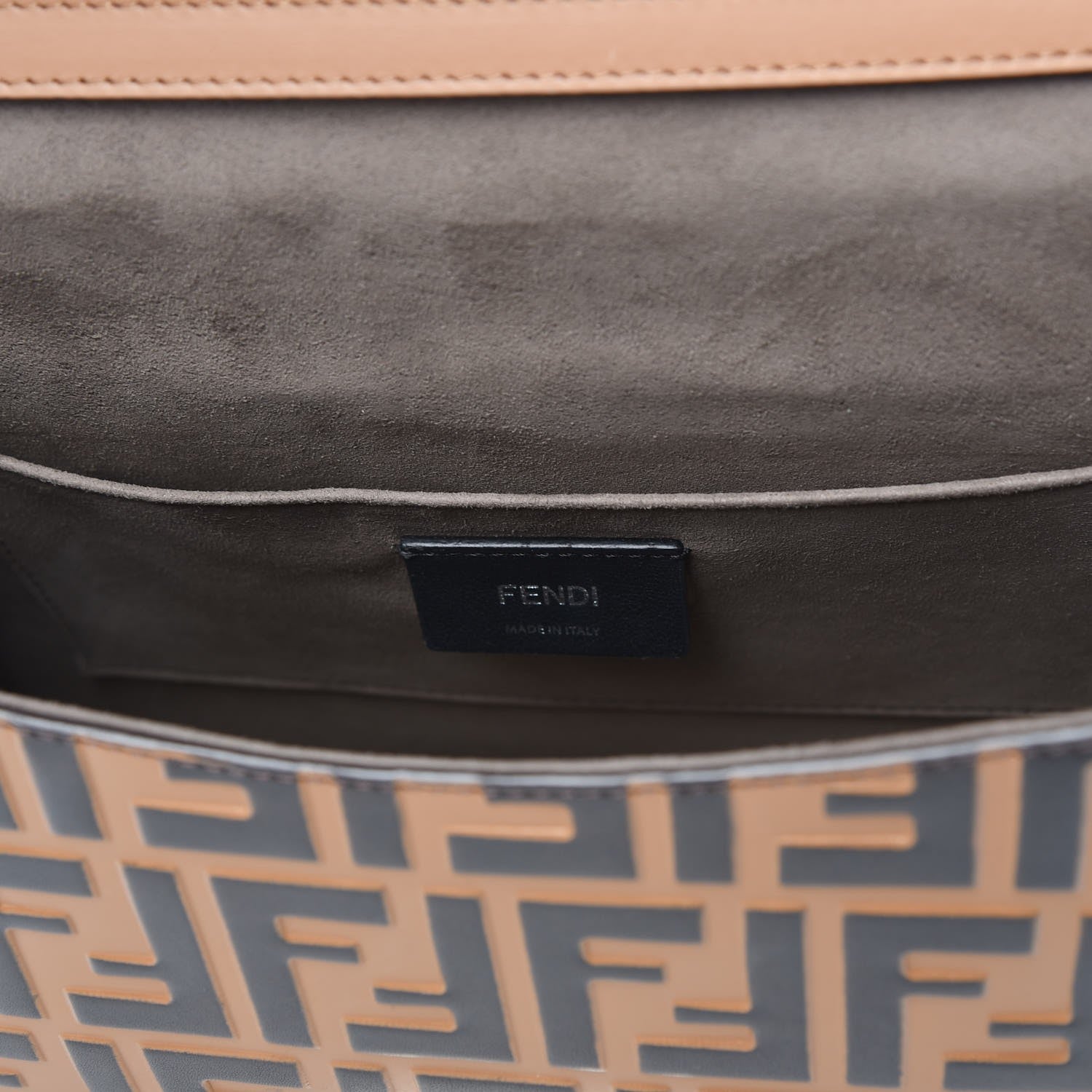 Fendi Vitello Century F is Fendi Whipstitch Threads FF Embossed Kan I Shoulder Bag Tobacco Orzo 7 of 9