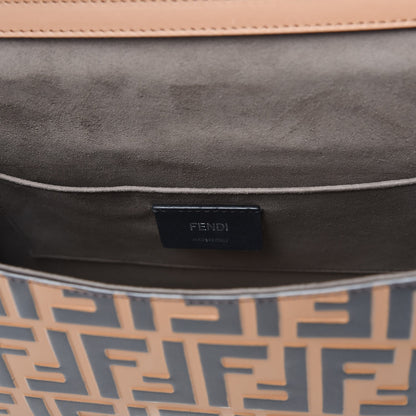 Fendi Vitello Century F is Fendi Whipstitch Threads FF Embossed Kan I Shoulder Bag Tobacco Orzo 7 of 9
