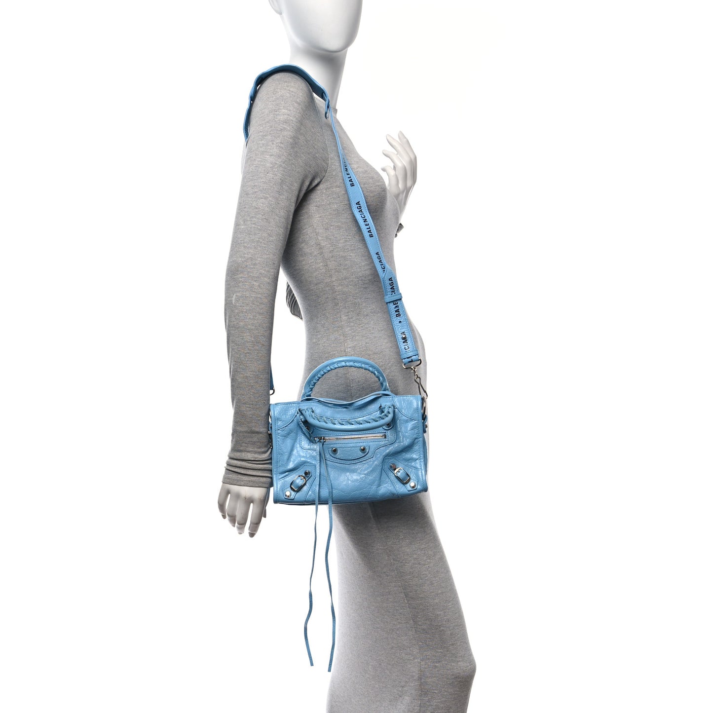 Agneau Classic Silver Hardware Mini City Logo Strap Baby Blue Black