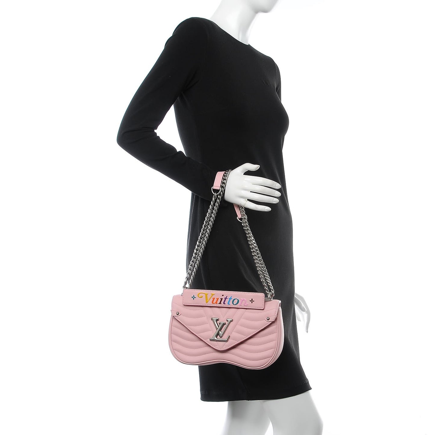 Calfskin New Wave Chain MM Rose Clair
