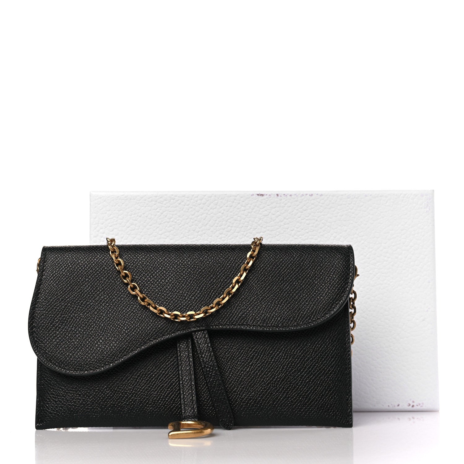 Christian Dior Grained Calfskin Saddle Chain Wallet Pouch Black 10 of 10