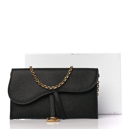 Christian Dior Grained Calfskin Saddle Chain Wallet Pouch Black 10 of 10