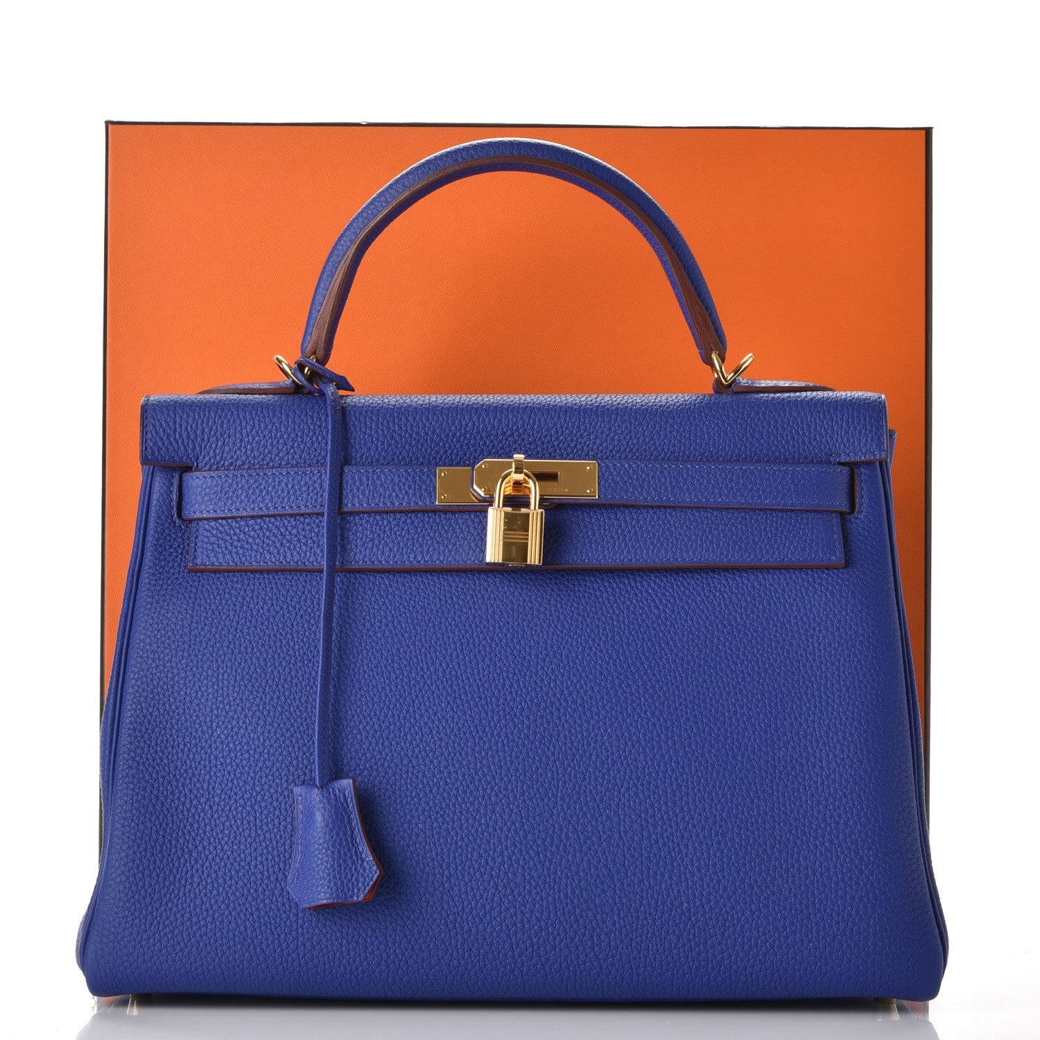 Hermes Togo Horseshoe Kelly Retourne 32 Bleu Electrique Rouge H 38 of 38