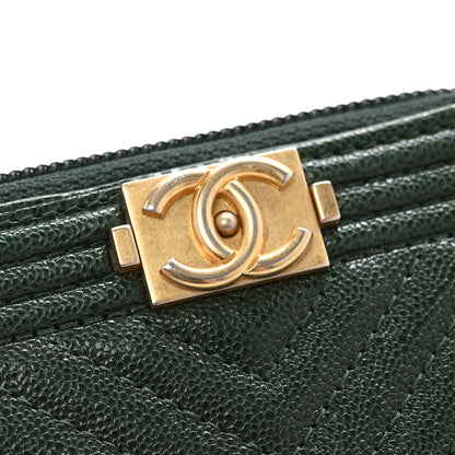 Chanel Caviar Chevron Quilted Boy Zip Around Coin Purse Wallet Dark Green 8 of 8
