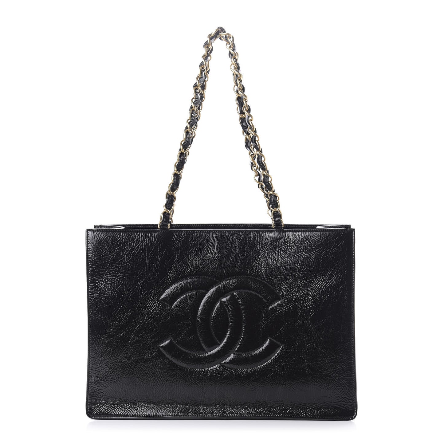 Shiny Aged Calfskin Shopping Bag Black