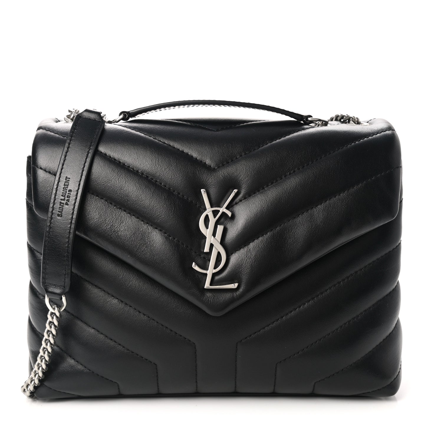 Calfskin Y Quilted Monogram Small Loulou Chain Satchel Black