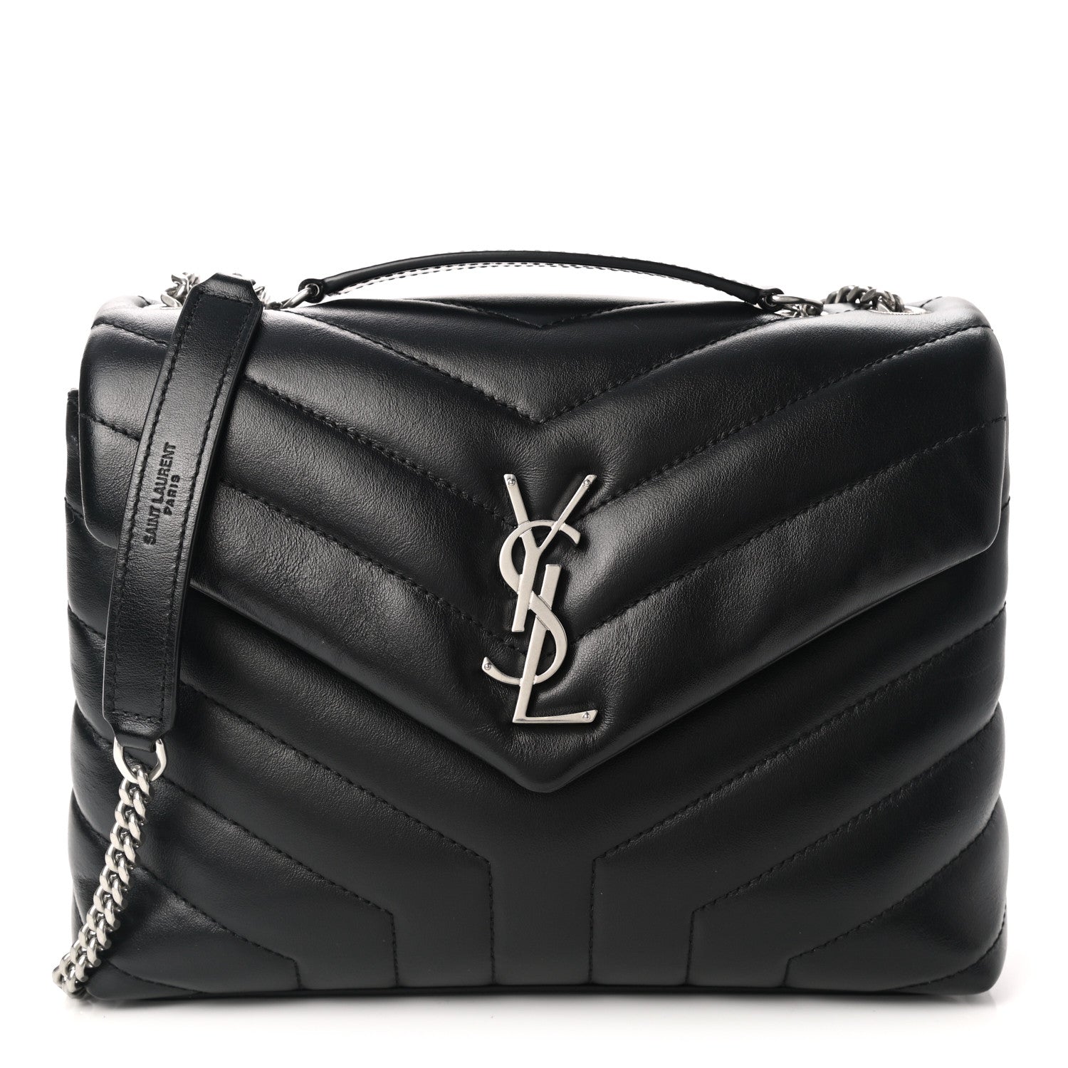 Saint Laurent Calfskin Y Quilted Monogram Small Loulou Chain Satchel Black 1 of 11
