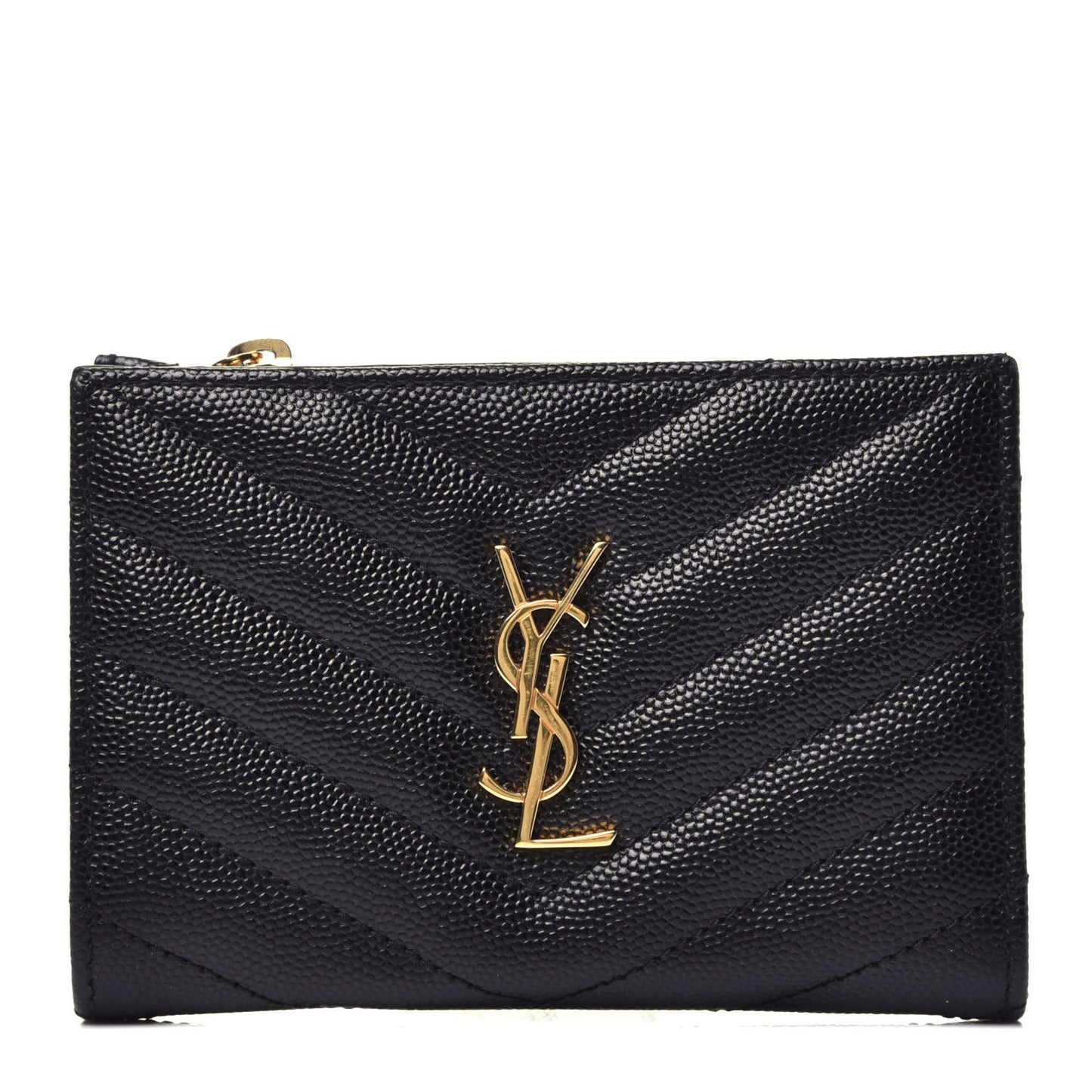 Grain De Poudre Matelasse Chevron Monogram Zipped Two-Part Wallet Black