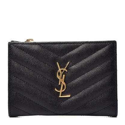 Saint Laurent Grain De Poudre Matelasse Chevron Monogram Zipped Two-Part Wallet Black 1 of 7