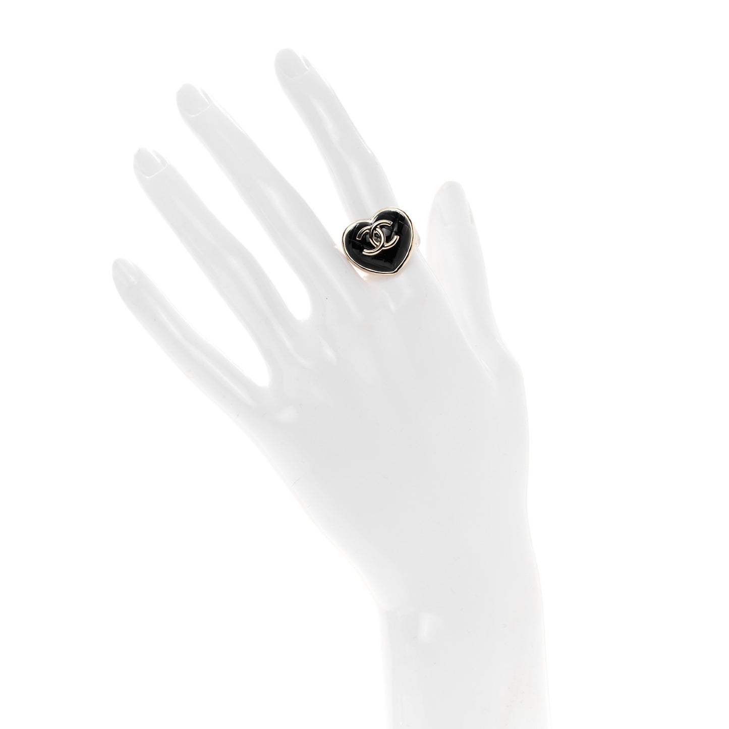 Resin CC Quilted Heart Ring 53 6.25 Gold Black