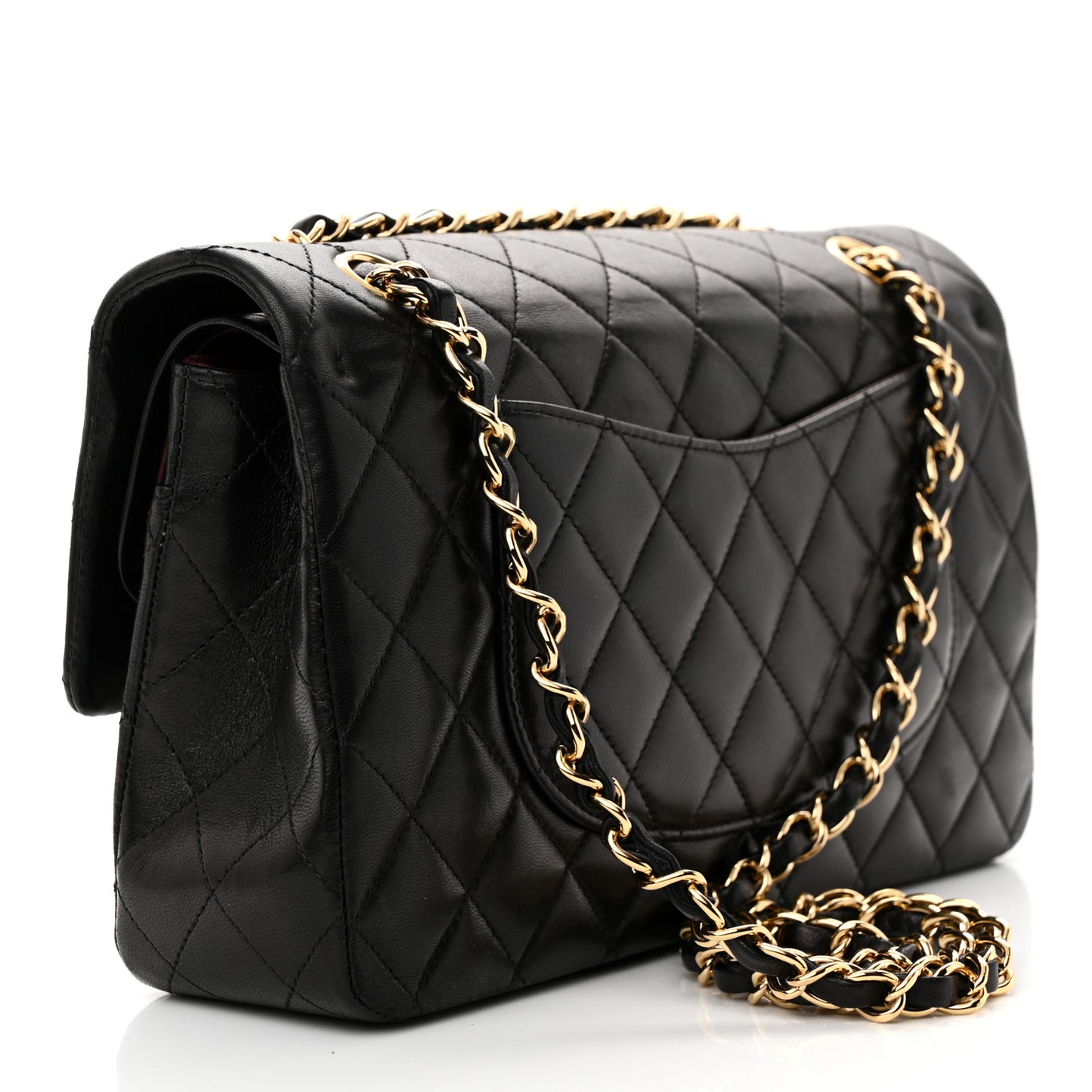 Lambskin Quilted Medium Double Flap Black