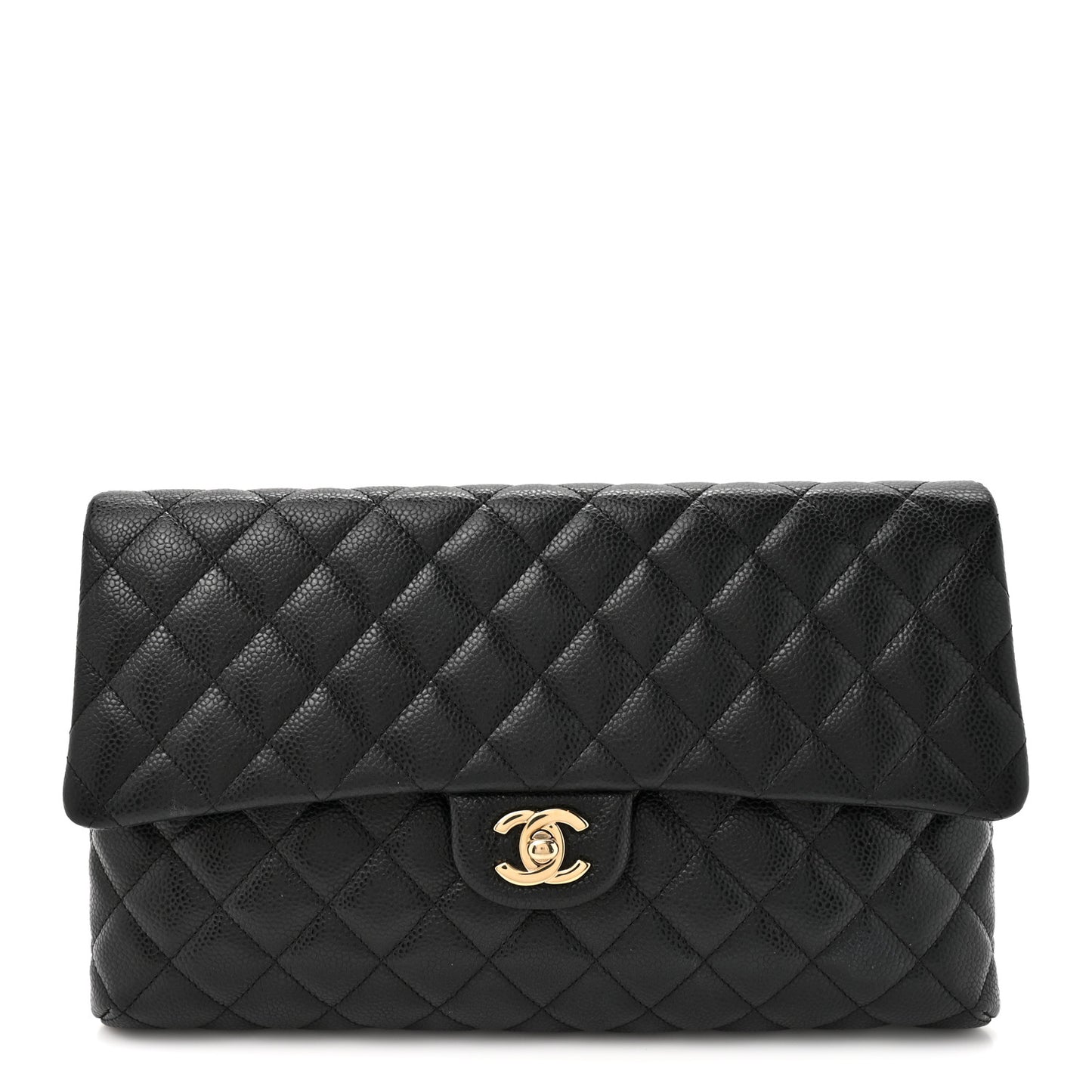 Caviar Quilted Flap Clutch Black