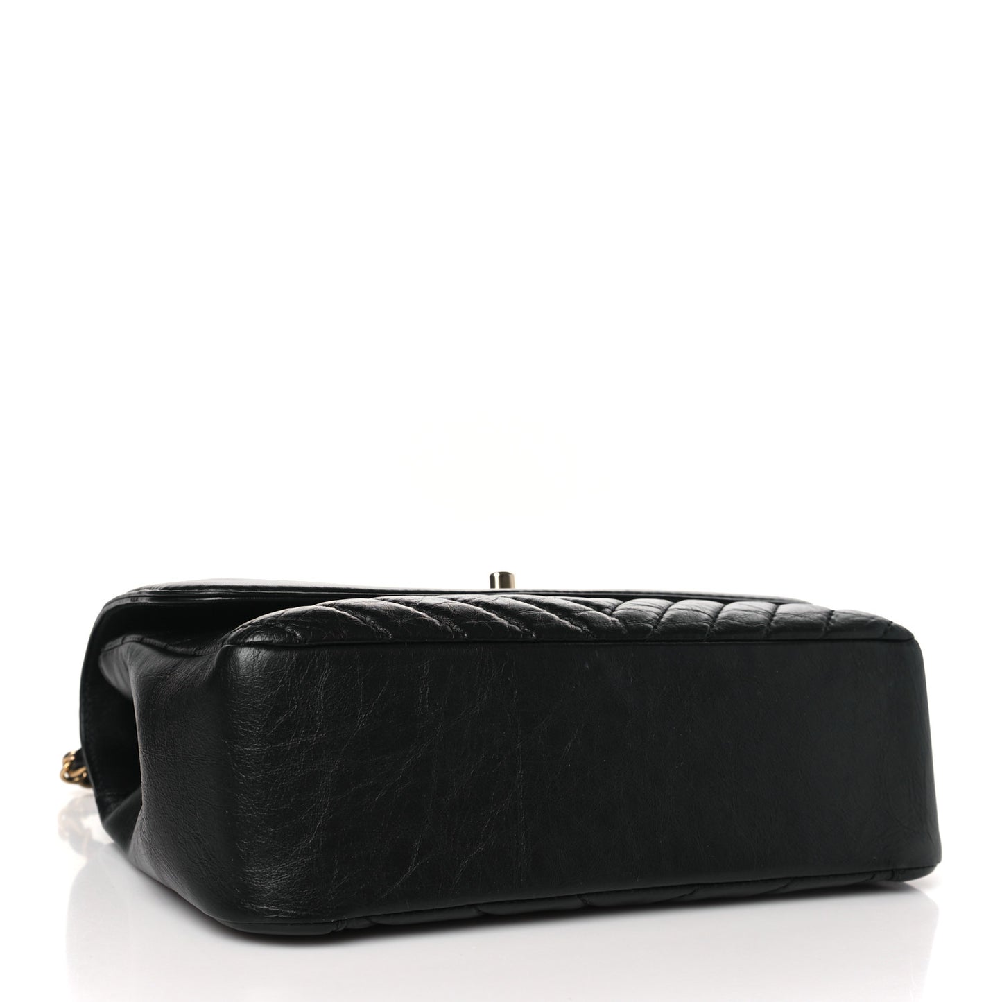 Calfskin Chevron Quilted Top Handle Flap Black