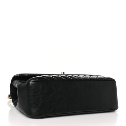 Chanel Calfskin Chevron Quilted Top Handle Flap Black 4 of 10