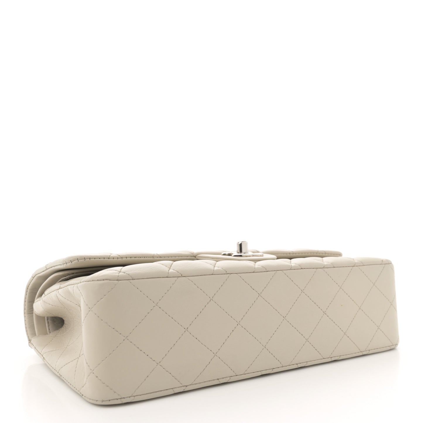 Lambskin Quilted Medium Double Flap Light Grey